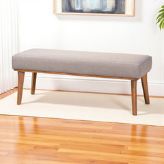 Dining Bench, Gray Upholstered Seat with Walnut Brown Wood Legs