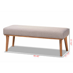 Dining Bench, Gray Upholstered Seat with Walnut Brown Wood Legs