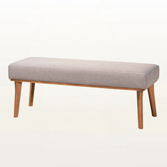 Dining Bench, Gray Upholstered Seat with Walnut Brown Wood Legs