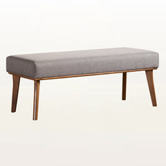 Dining Bench, Gray Upholstered Seat with Walnut Brown Wood Legs