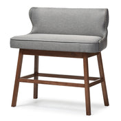 Dining Bench, Gray Upholstered with Solid Wood Legs