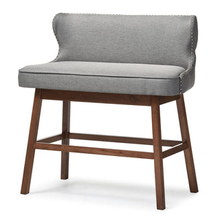 Dining Bench, Gray Upholstered with Solid Wood Legs