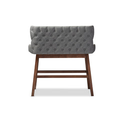 Dining Bench, Gray Upholstered with Solid Wood Legs