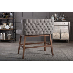 Dining Bench, Gray Upholstered with Solid Wood Legs