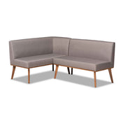 Dining Bench, Gray Upholstered with Walnut Brown Wood Legs