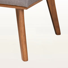 Dining Bench, Gray Upholstered with Walnut Brown Wood Legs