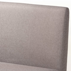 Dining Bench, Gray Upholstered with Walnut Brown Wood Legs
