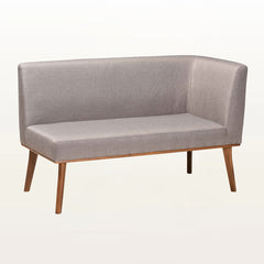 Dining Bench, Gray Upholstered with Walnut Brown Wood Legs