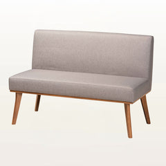Dining Bench, Gray Upholstered with Walnut Brown Wood Legs