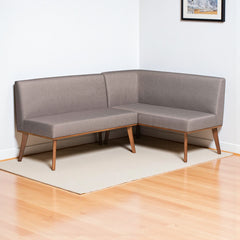 Dining Bench, Gray Upholstered with Walnut Brown Wood Legs