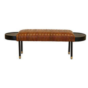 Dining Bench in Brown Faux Leather with Solid Wood Legs
