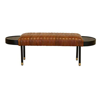 Dining Bench in Brown Faux Leather with Solid Wood Legs