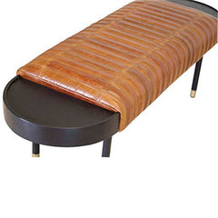 Dining Bench in Brown Faux Leather with Solid Wood Legs