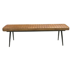 Dining Bench in Camel Channel-Tufted Leather with Metal Legs