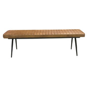 Dining Bench in Camel Channel-Tufted Leather with Metal Legs