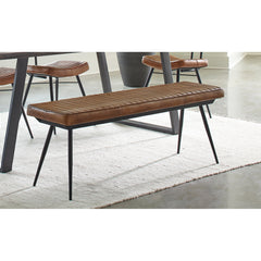Dining Bench in Camel Channel-Tufted Leather with Metal Legs