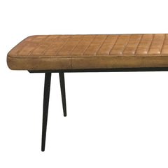 Dining Bench in Camel Channel-Tufted Leather with Metal Legs