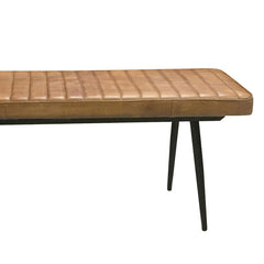 Dining Bench in Camel Channel-Tufted Leather with Metal Legs