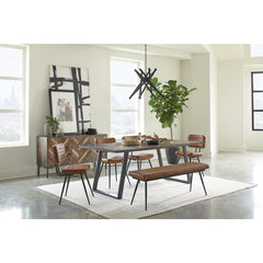 Dining Bench in Camel Channel-Tufted Leather with Metal Legs