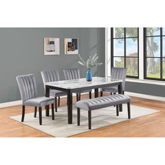 Dining Bench in Gray Fabric with Manufactured Wood Frame, 46 in W