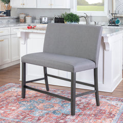 Dining Bench in Gray Linen with Solid Wood Frame