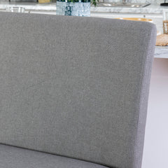 Dining Bench in Gray Linen with Solid Wood Frame