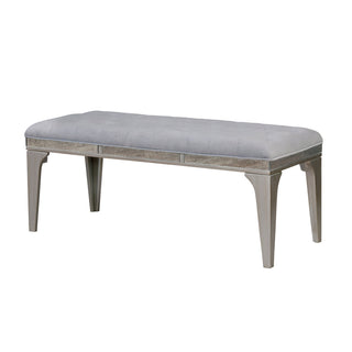 Dining Bench in Gray Upholstery with Button Tufting and Mirror Inserts
