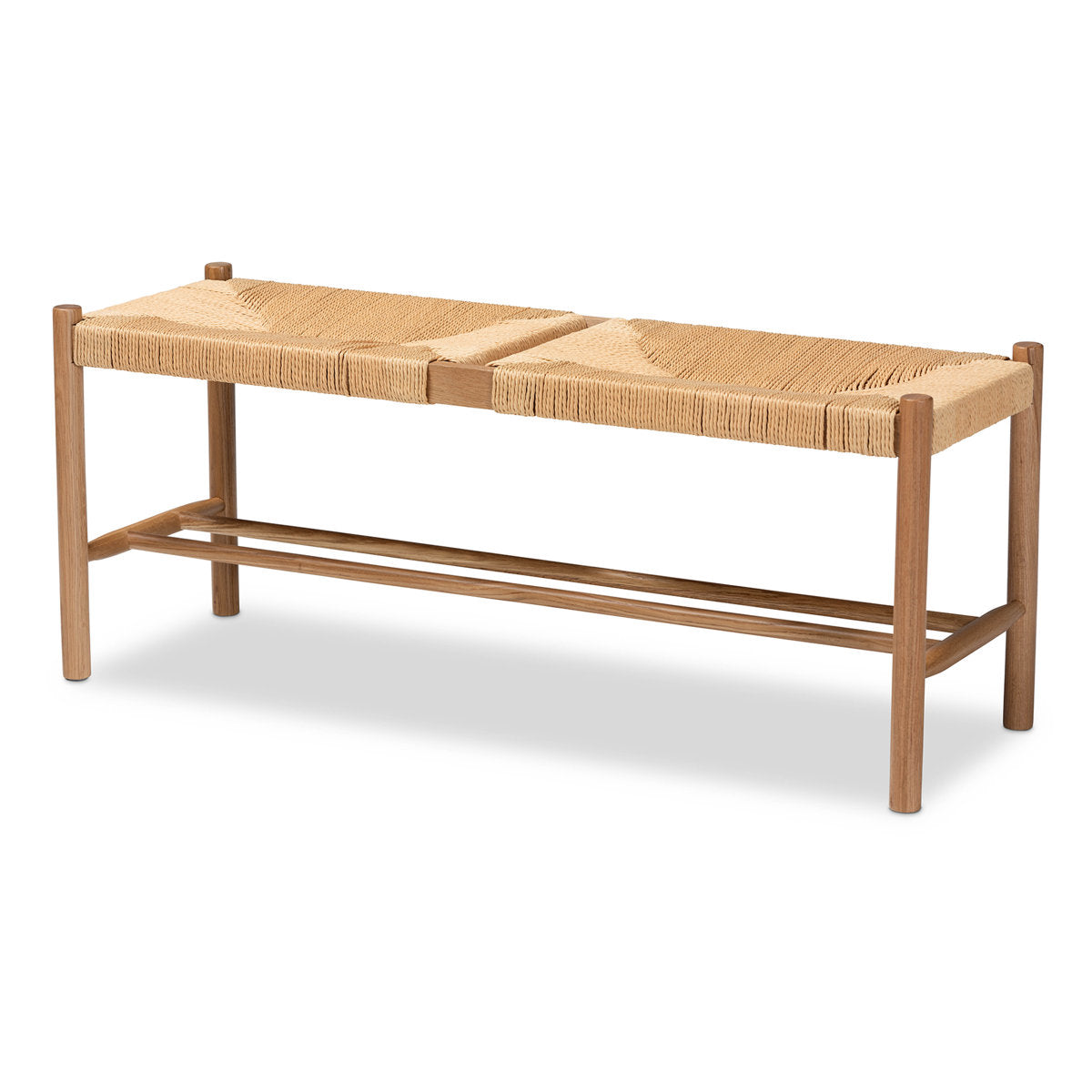 Dining Bench in Natural Oak with Woven Paper Hemp Seat
