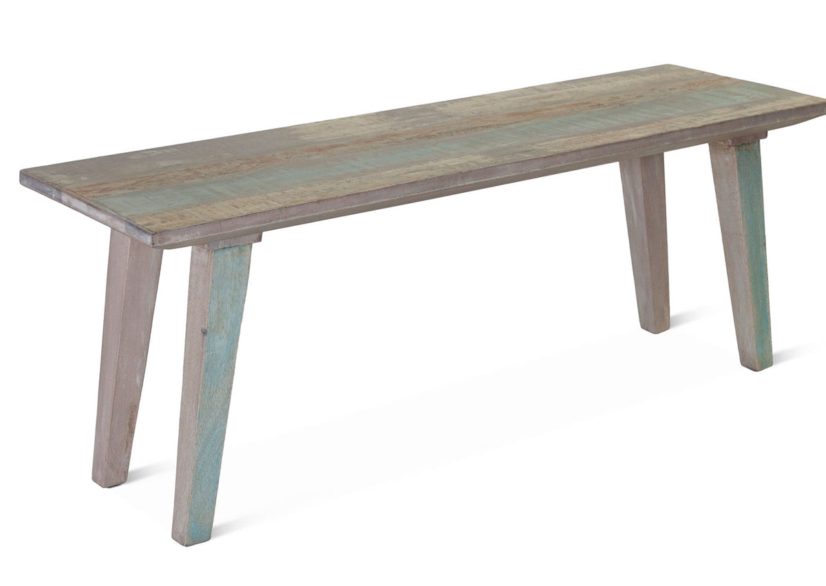 Dining Bench in Reclaimed Teak Wood with Vintage Teal Finish