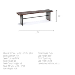 Dining Bench in Solid Acacia Wood with Live Edge, Brown