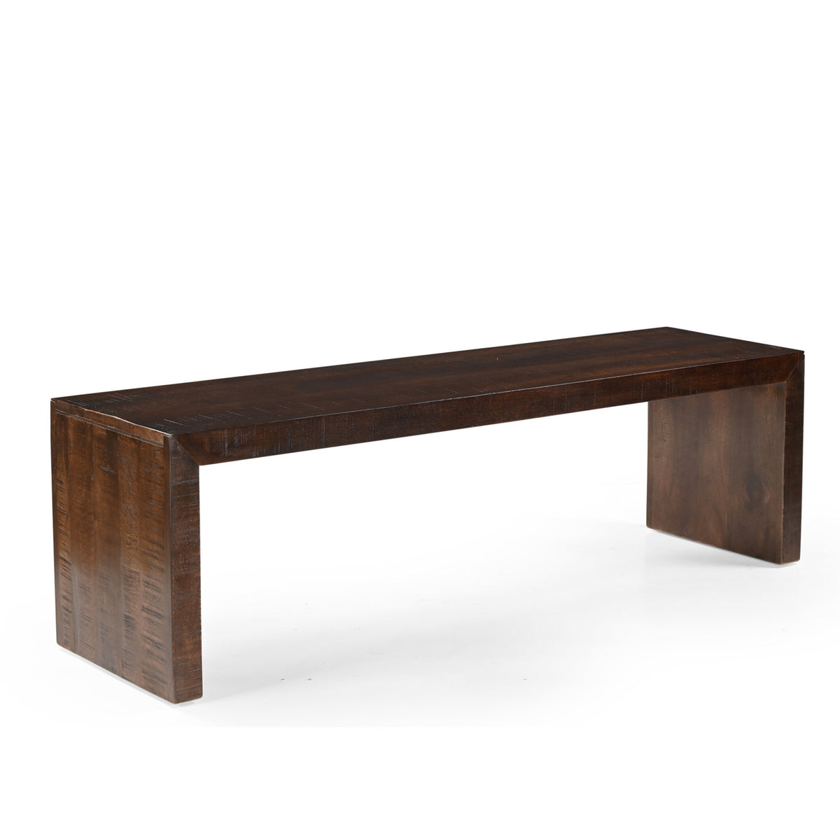 Dining Bench in Solid Mango Wood with Walnut Stain, Brown