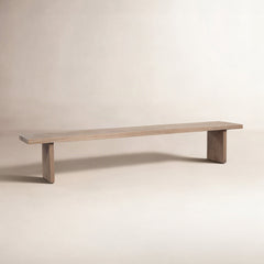 Dining Bench in Solid Oak with Two Square Legs, Sand Gray