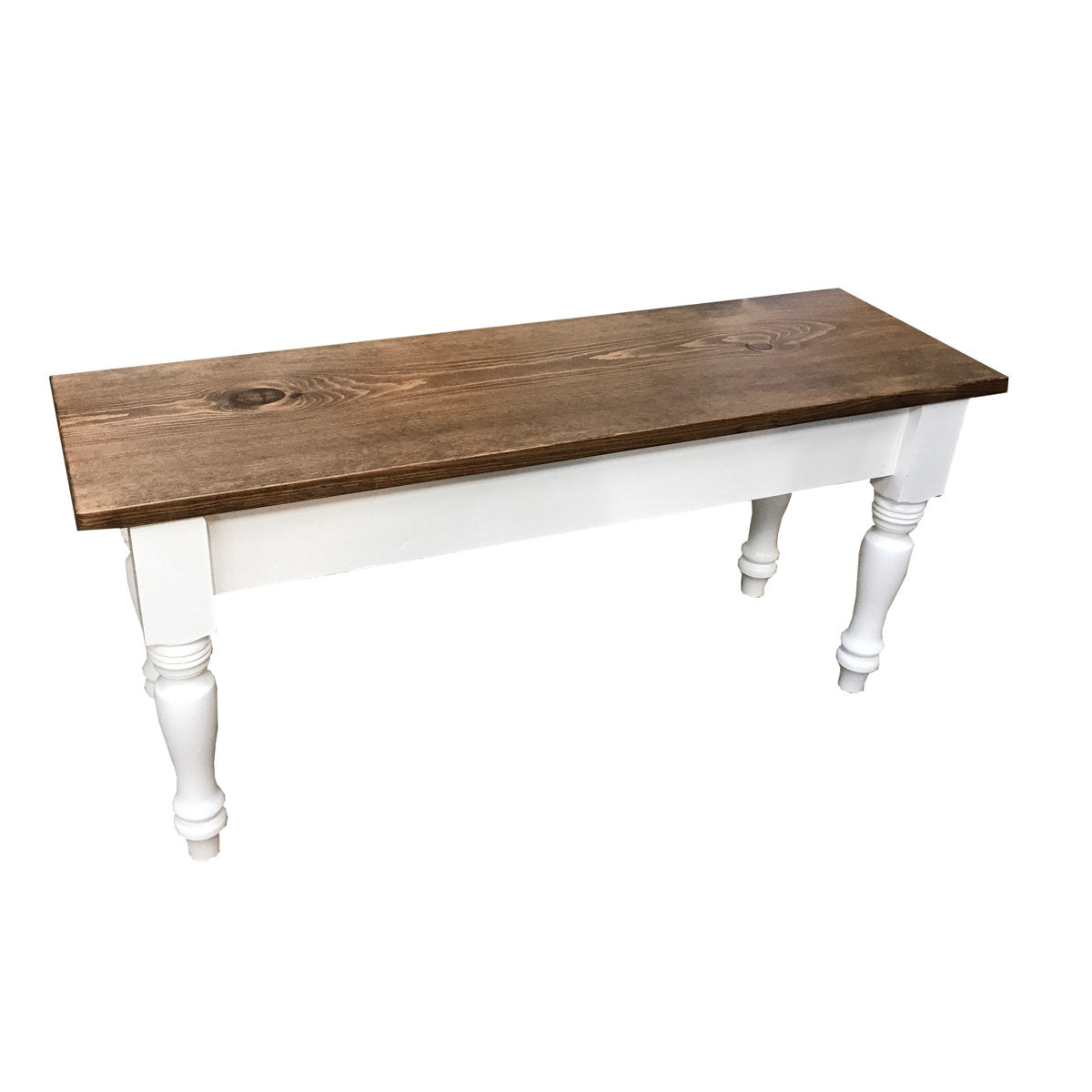 Dining Bench in Solid Pine with Turned Legs, True White and Brown
