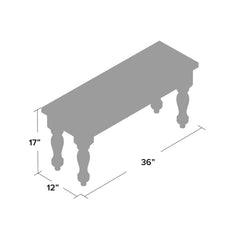 Dining Bench in Solid Pine with Turned Legs, True White and Brown