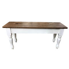 Dining Bench in Solid Pine with Turned Legs, True White and Brown