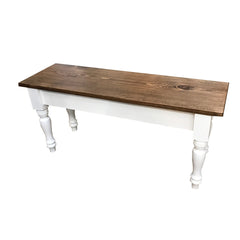 Dining Bench in Solid Pine with Turned Legs, True White and Brown
