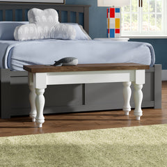 Dining Bench in Solid Pine with Turned Legs, True White and Brown