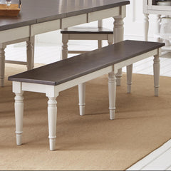 Dining Bench in Solid Rubberwood with Turned Legs, Soft Gray