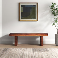 Dining Bench in Solid Sheesham Wood, 57 in Wide, Brown