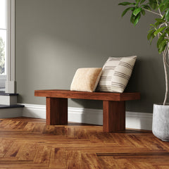 Dining Bench in Solid Sheesham Wood, 57 in Wide, Brown