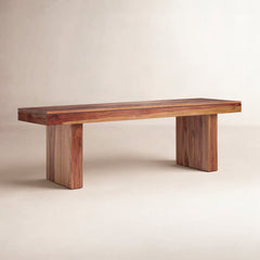 Dining Bench in Solid Sheesham Wood, 57 in Wide, Brown