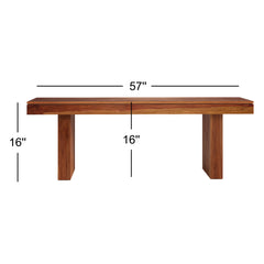 Dining Bench in Solid Sheesham Wood, 57 in Wide, Brown