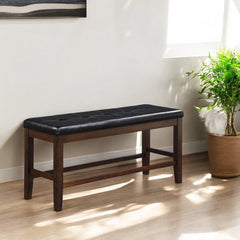 Dining Bench in Tufted Faux Leather with Solid Rubberwood Legs