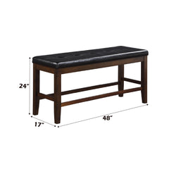 Dining Bench in Tufted Faux Leather with Solid Rubberwood Legs