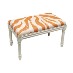 Dining Bench, Orange Animal Print Linen Blend with Rubberwood Legs