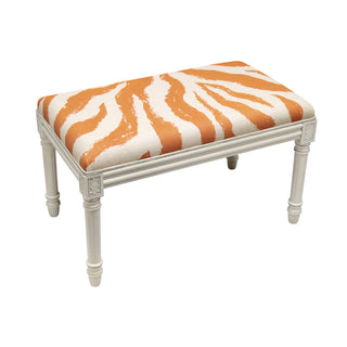 Dining Bench, Orange Animal Print Linen Blend with Rubberwood Legs