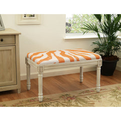 Dining Bench, Orange Animal Print Linen Blend with Rubberwood Legs