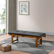 Dining Bench, Seating for Two, Black Faux Leather with Solid Wood Legs