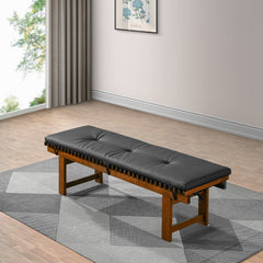 Dining Bench, Seating for Two, Black Faux Leather with Solid Wood Legs