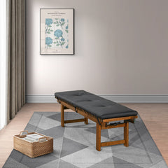 Dining Bench, Seating for Two, Black Faux Leather with Solid Wood Legs